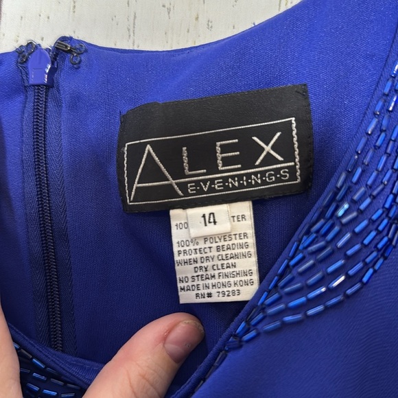 Alex Evenings Royal Blue Purple Beaded Scoop Neck Sleeveless Maxi Dress Size 14 - Picture 4 of 4
